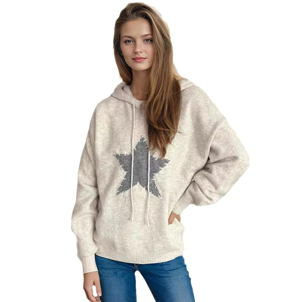 Damen Hoodie Sternenmuster Norvielle Baumwolle Beige