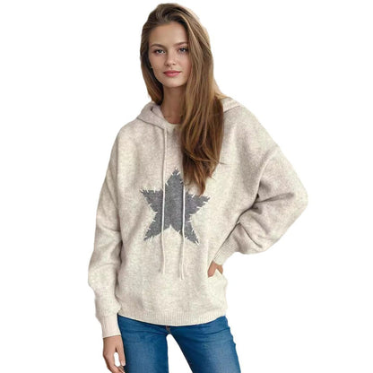 Damen Hoodie Sternenmuster Norvielle Baumwolle Beige