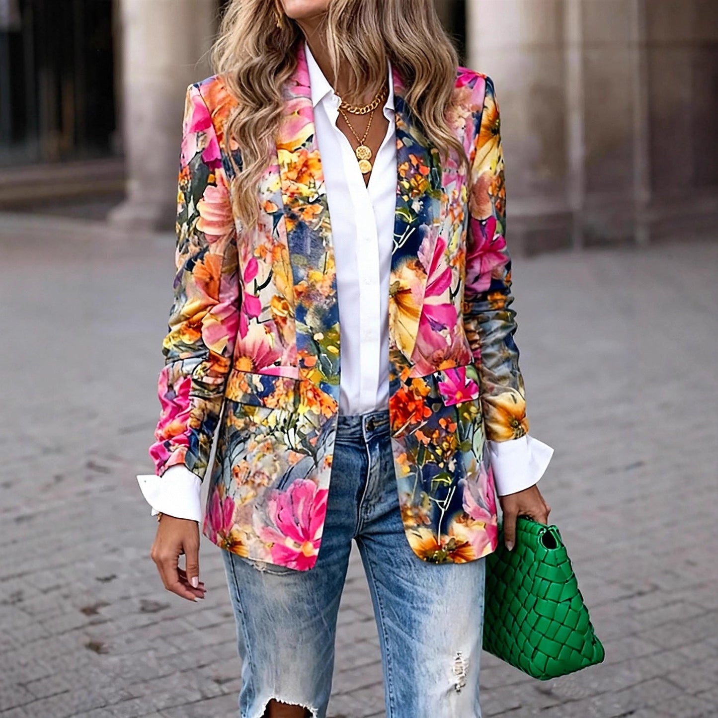Damen Blazer Florales Design Moderner Schnitt Norvielle - Norvielle
