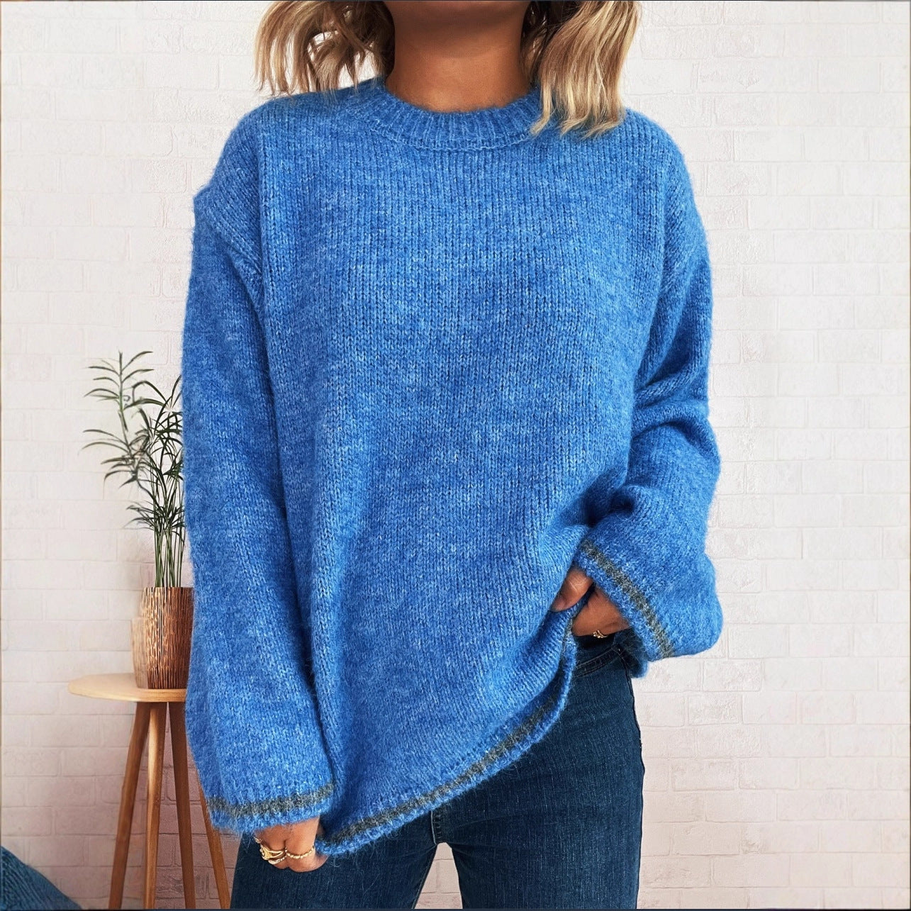 Damen Strickpullover Weiches Material Lässiger Schnitt Beige