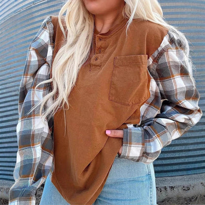 Damen Langarmshirt karierte Ärmel Norvielle - Norvielle