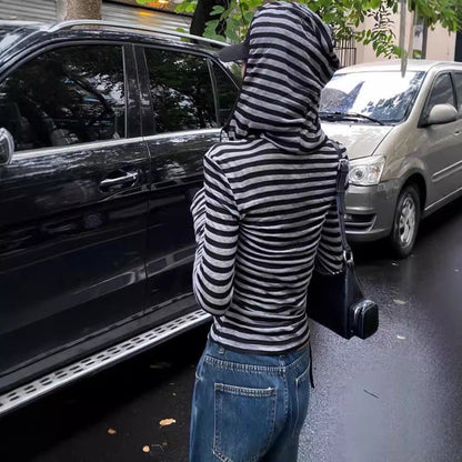 Damen Langarmshirt Mit Kapuze Streifen