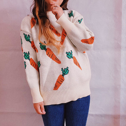 Damen Strickpullover Oversized Karottenmuster Norvielle