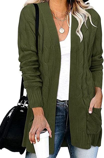 Damen Strickjacke Kabelmuster Offene Taschen Norvielle