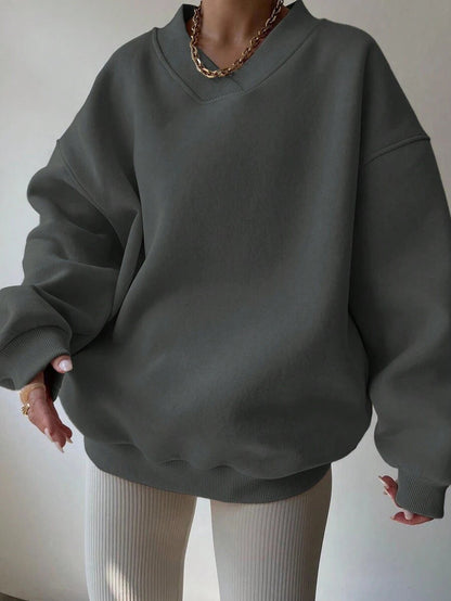 Damen Oversized Sweatshirt V-Ausschnitt Breite Ärmel Norvielle