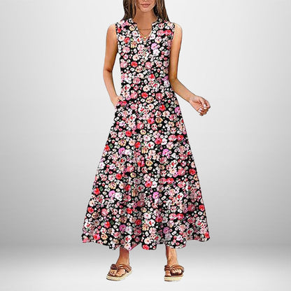 Damen Maxikleid Knöpfe Seitentaschen Norvielle