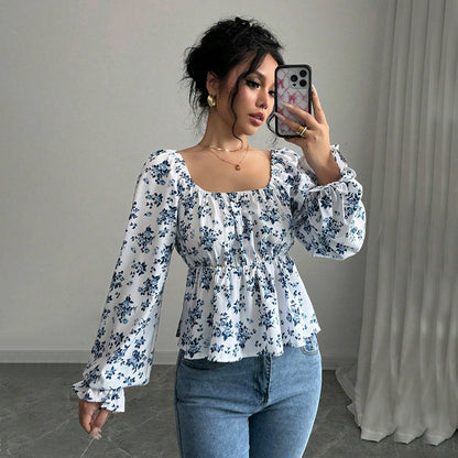 Damen Bluse Voluminöse Ärmel Floralmuster Norvielle - Norvielle