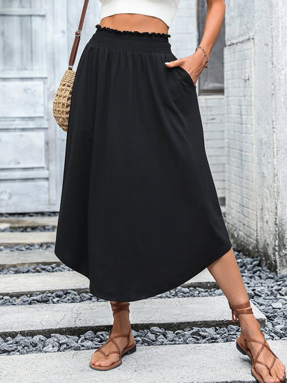 Damen Midirock Elastischer Bund Praktische Seitentaschen
