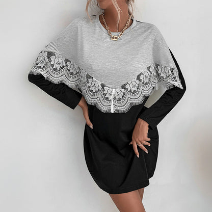 Damen Kleid Spitzenverzierung Lässige Ärmel Norvielle