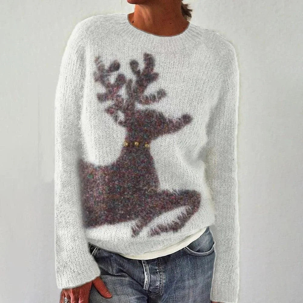 Damen Pullover Fuchs-Motiv Streifen Ärmel Norvielle