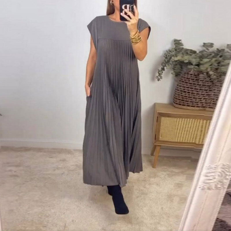 Damen Maxikleid Plissiert Mit Taschen Elegantes Norvielle