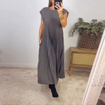 Damen Maxikleid Plissiert Mit Taschen Elegantes Norvielle
