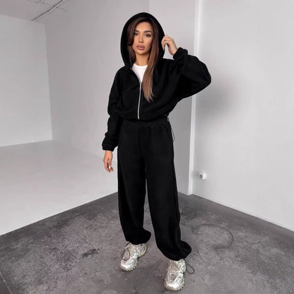 Damen Fleece-Jogginganzug Oversized mit Kapuze