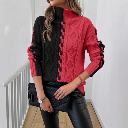 Damen Strickpullover Zopfmuster Farbwechsel Norvielle