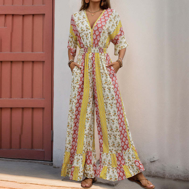 Damen Jumpsuit Floralmuster Weite Beine Norvielle - Norvielle