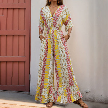 Damen Jumpsuit Floralmuster Weite Beine Norvielle - Norvielle