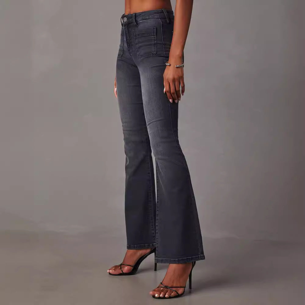 Damen Hochtaillierte Flare Jeans Stretch