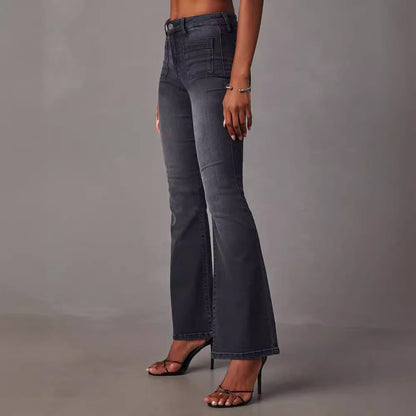 Damen Hochtaillierte Flare Jeans Stretch