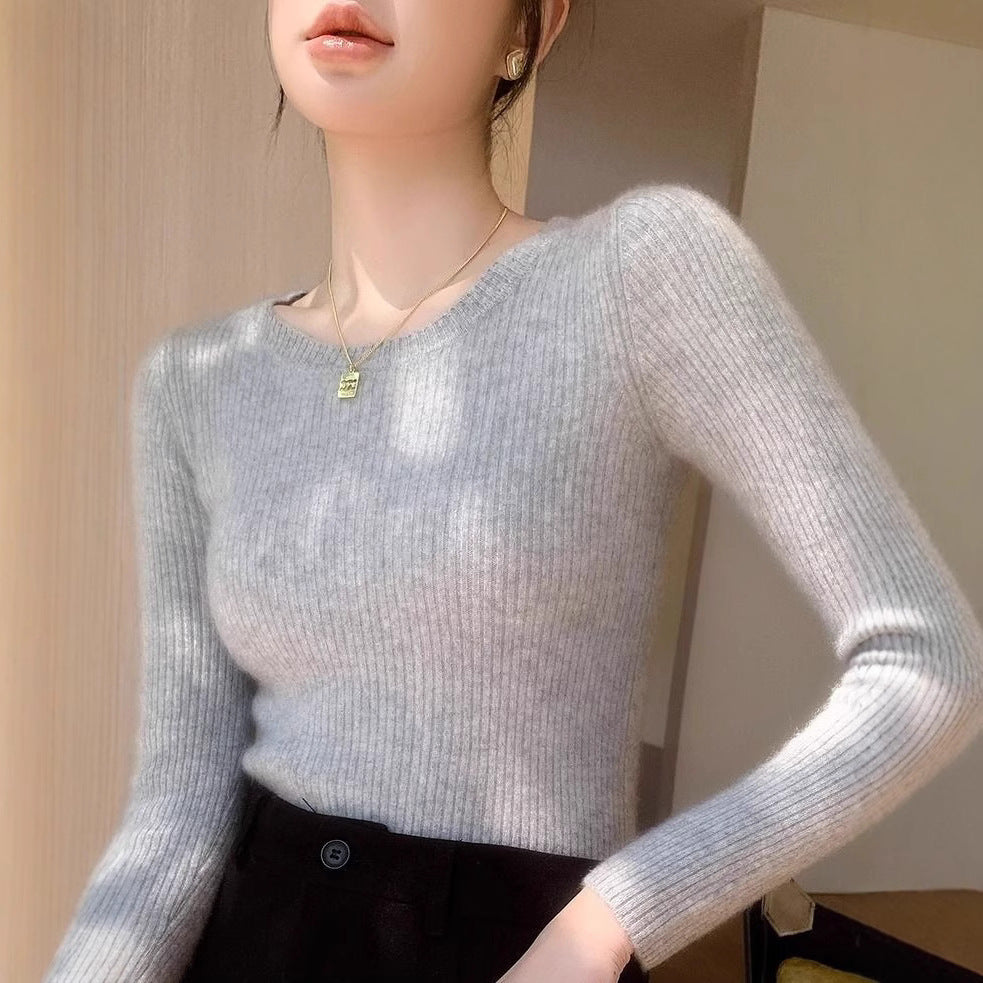 Damen Rippstrickpullover Rundhalsausschnitt Fein Norvielle