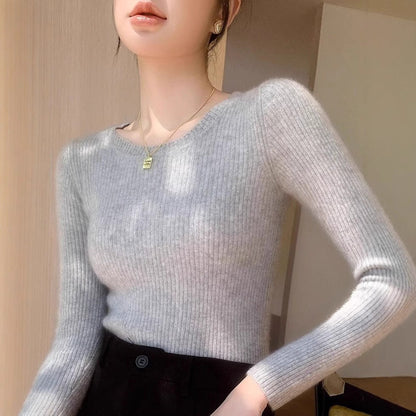 Damen Rippstrickpullover Rundhalsausschnitt Fein Norvielle