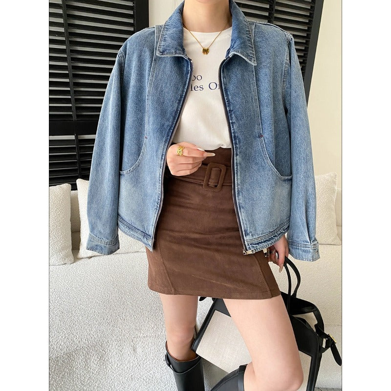 Damen Oversized Denim-Jacke mit Taschen und dezenten Details Blau - Norvielle