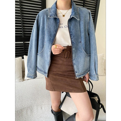 Damen Oversized Denim-Jacke mit Taschen und dezenten Details Blau - Norvielle