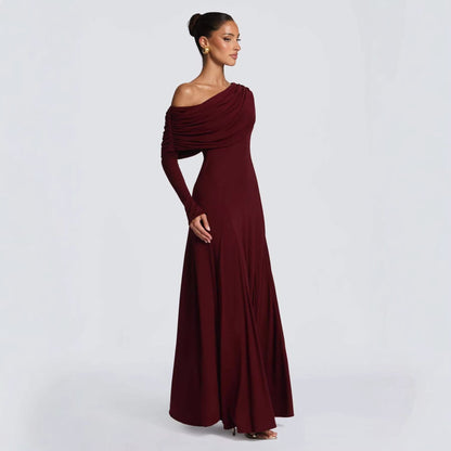 Damen Maxikleid Langarm Asymmetrisch Norvielle