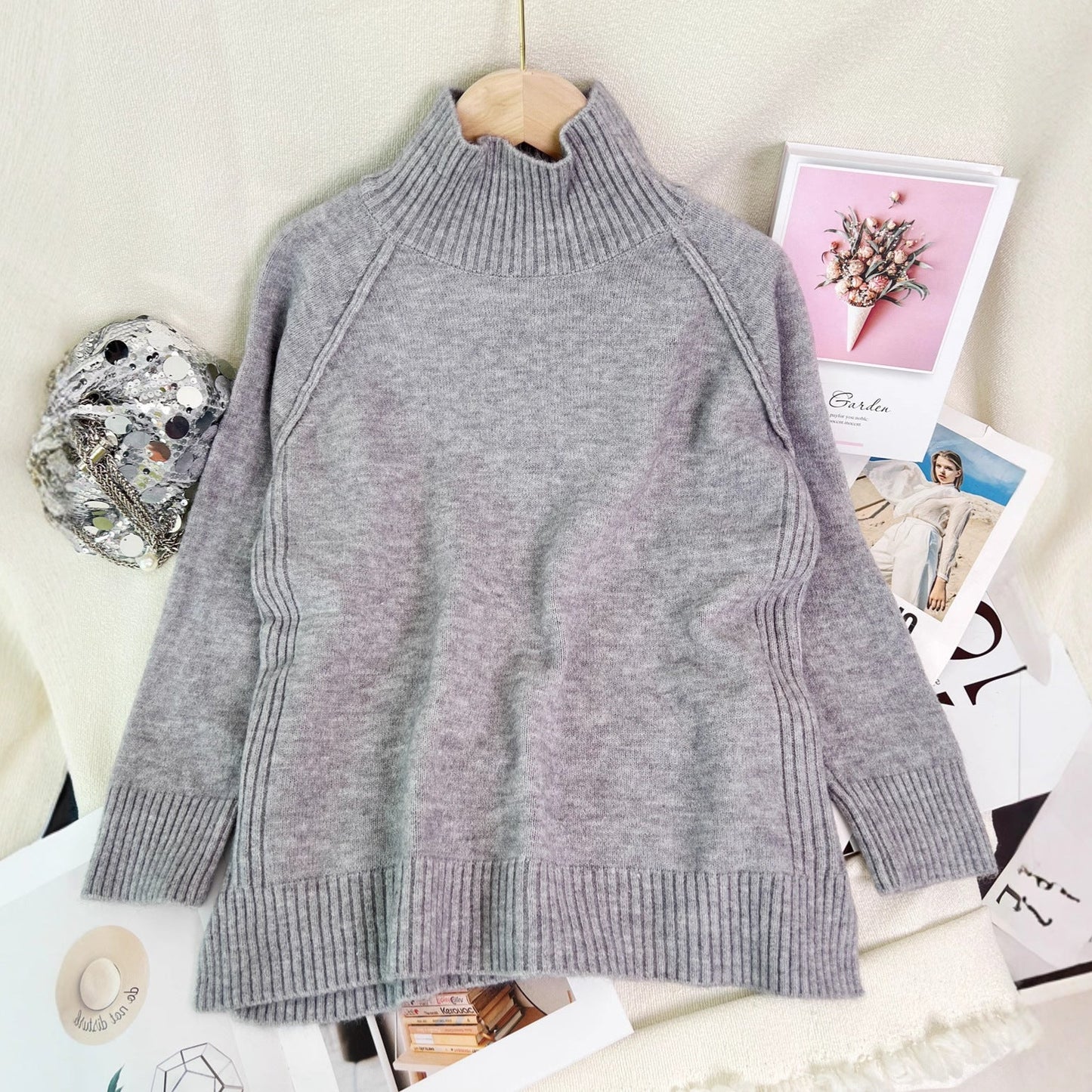 Damen Oversized Pullover Strukturiert Stehkragen Norvielle