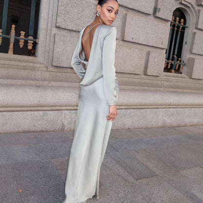 Damen Langarmkleid Satin Glänzend Figurbetonter Schnitt