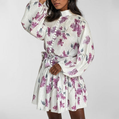 Damen Minikleid Romantisches Muster Leichter Faltenrock Norvielle