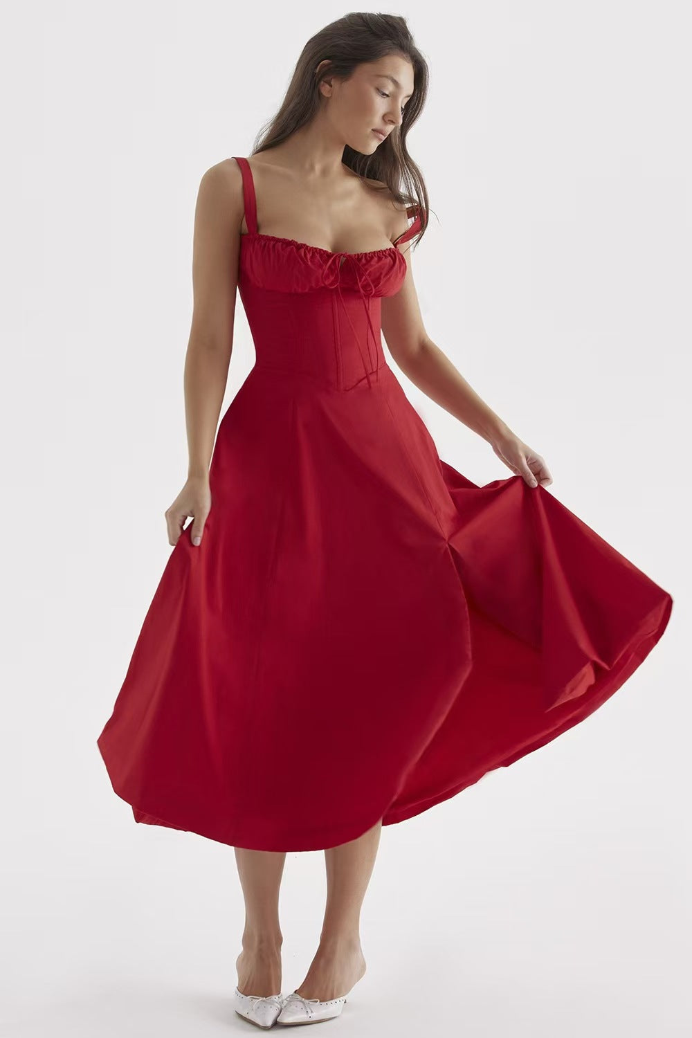 Damen Maxikleid Gerafftes Oberteil Eleganter Schnitt Norvielle