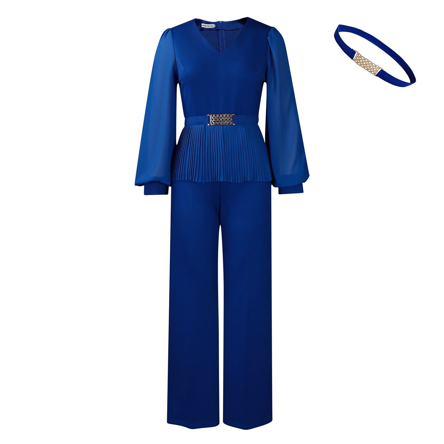 Damen Plissee-Jumpsuit Tailliert Langer Ärmel Norvielle