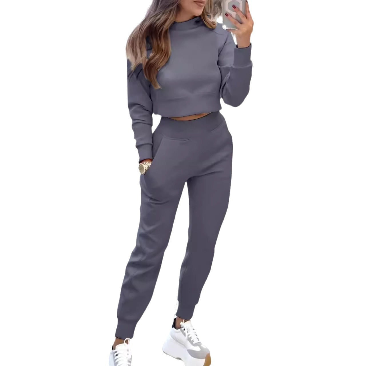 Damen Sportliches Loungewear-Set Crop-Oberteil elastische Hosen