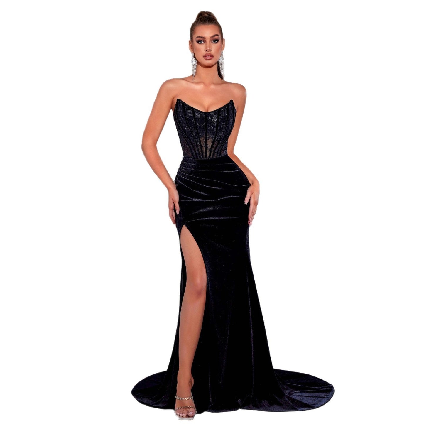 Damen Abendkleid Transparentes Oberteil Figurbetonter Schnitt