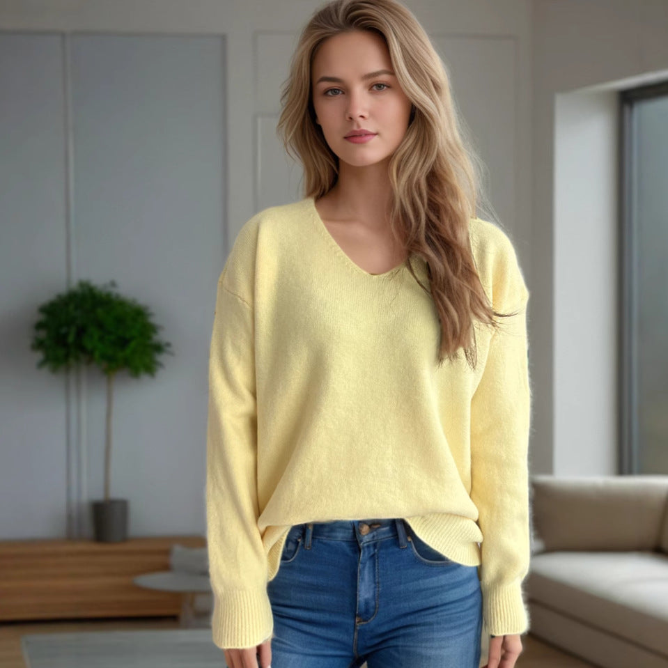 Damen Pullover V-Ausschnitt Weiches Strickstoff Norvielle