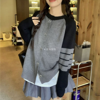 Damen Strickcardigan Bequem Mit Knöpfen Sportliche Streifen Norvielle
