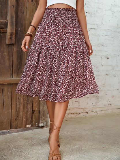 Damen Midirock Elastischer Taillenbund Florales Design