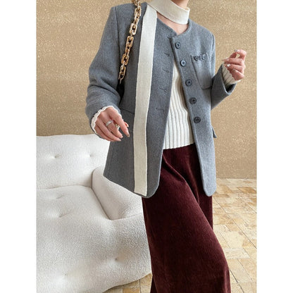 Damen Blazer aus Wolle mit Taschen und Dekor-Knöpfen
