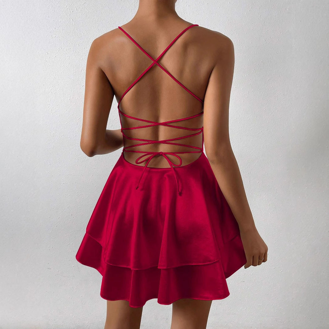 Damen Freizeitkleid Zartes Trägerdesign Schwingender Rock Norvielle