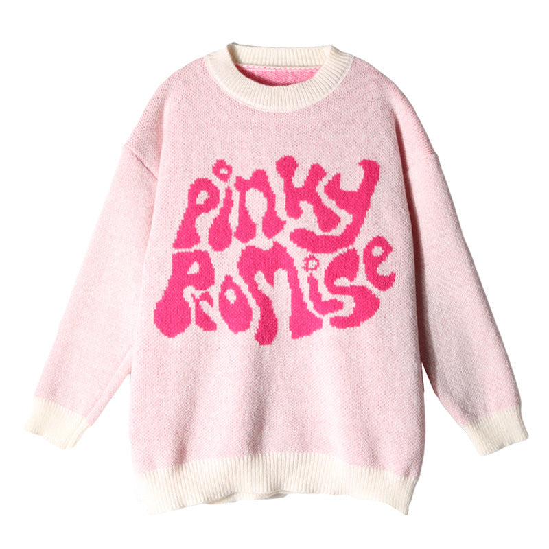 Damen Grobstrickpullover Lässiger Schnitt Mit Schriftzug Norvielle