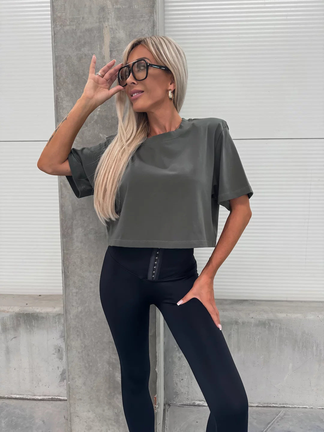 Damen Leopardenmuster T-Shirt Cropped Baumwolle -Weiß