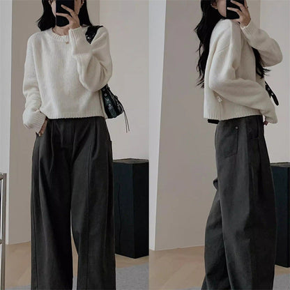 Damen Strickpullover Weite Passform Lässiger Style Beige