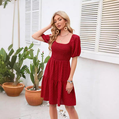 Damen Luftiges Shirtkleid Puffärmel Rüschensaum Norvielle - Norvielle