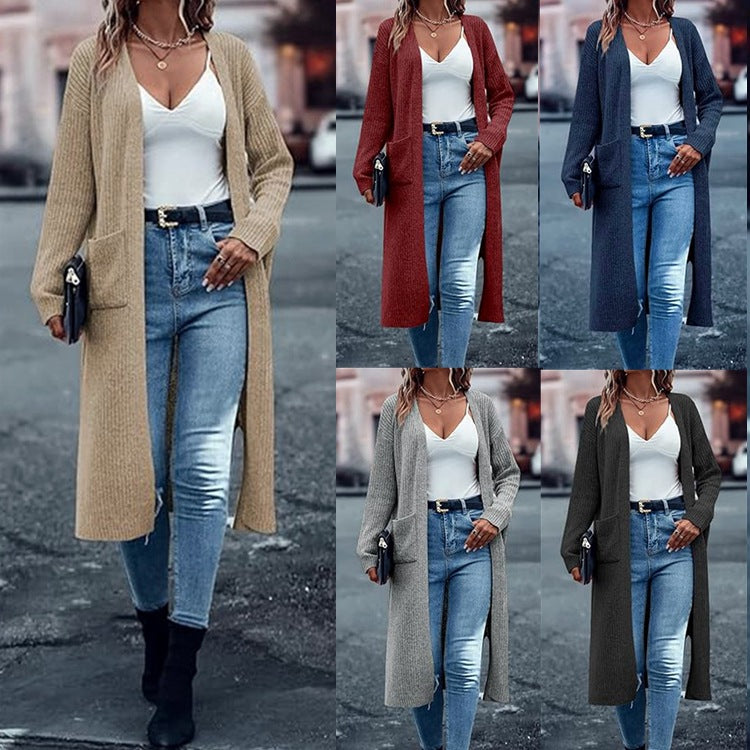 Damen Grobstrick-Cardigan Offene Taschen Lässiger Schnitt Norvielle - Norvielle
