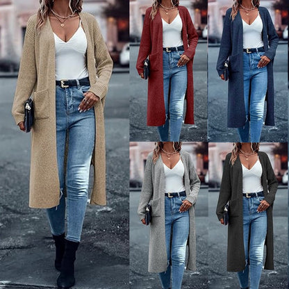 Damen Grobstrick-Cardigan Offene Taschen Lässiger Schnitt Norvielle - Norvielle