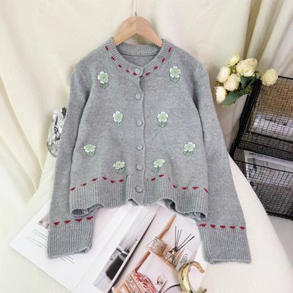 Damen Strickjacke Florales Muster Knopfverschluss Norvielle