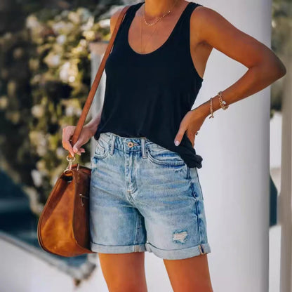 Damen Vintage Denim Shorts Hochgeschnitten