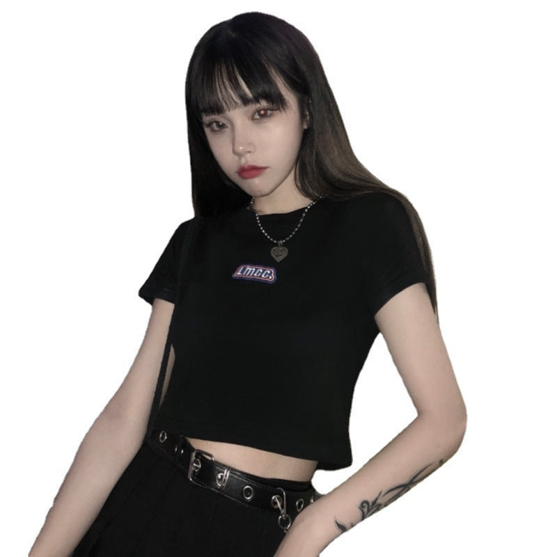 Damen T-Shirt Cropped Logo-Design Figurbetont Weiß