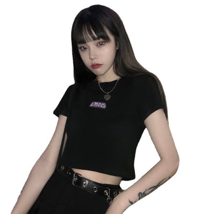 Damen T-Shirt Cropped Logo-Design Figurbetont Weiß