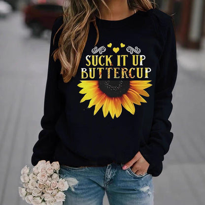 Damen Sweatshirt Sonnenblumen-Aufdruck Motivierender Spruch - Norvielle
